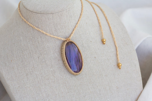 Colar Macramé Labradorite Púrpura